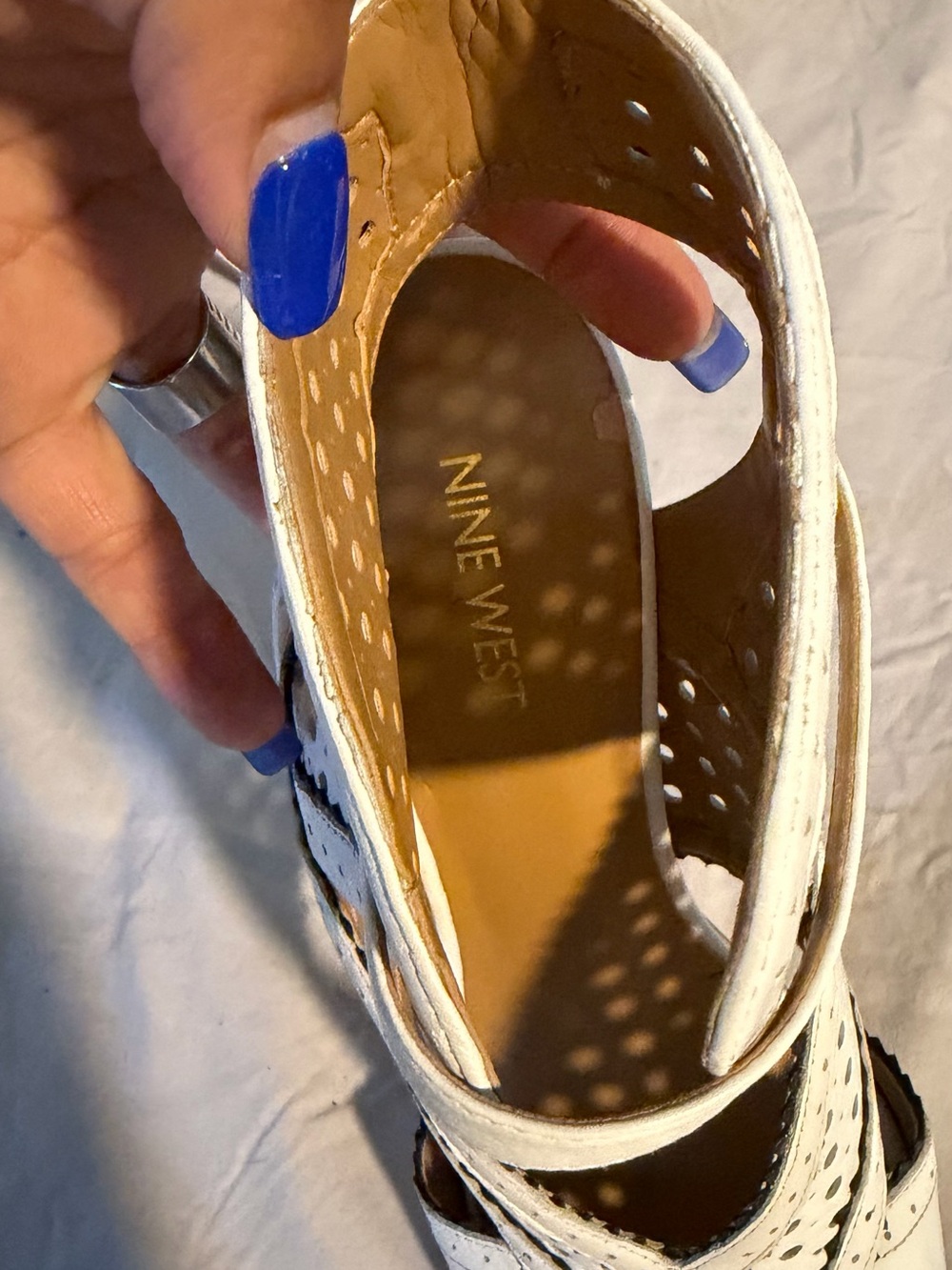 Nine West White Perforated Strappy Stiletto Sandals - Picture 7 of 7